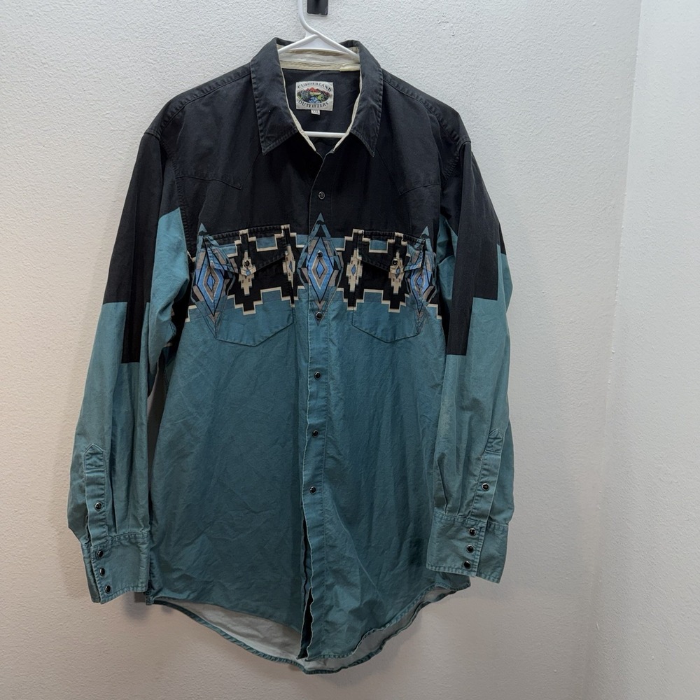 VTG Men's Cumberland Outfitters Pearl Snap Western Button Up Aztec Rodeo XXL
